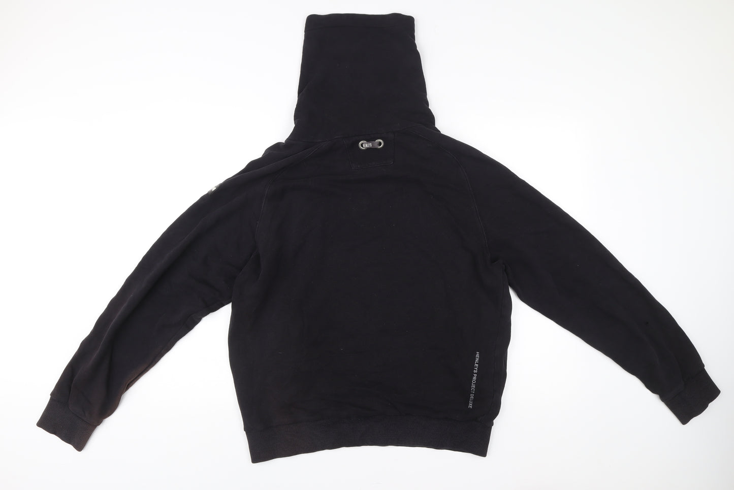 Henleys Men’s Black Pullover Hoodie Size L High Neck Logo Print