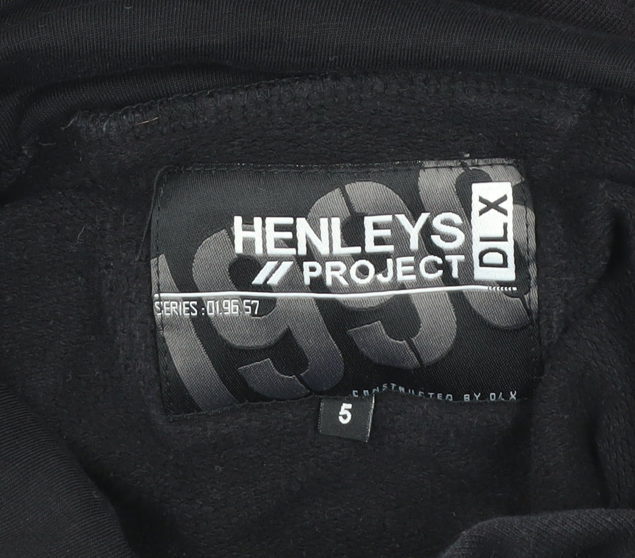 Henleys Men’s Black Pullover Hoodie Size L High Neck Logo Print