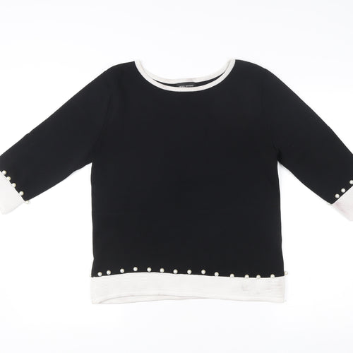 James Lakeland Womens Black Boat Neck Pullover Jumper S Beaded Trim
