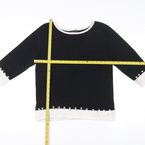 James Lakeland Womens Black Boat Neck Pullover Jumper S Beaded Trim