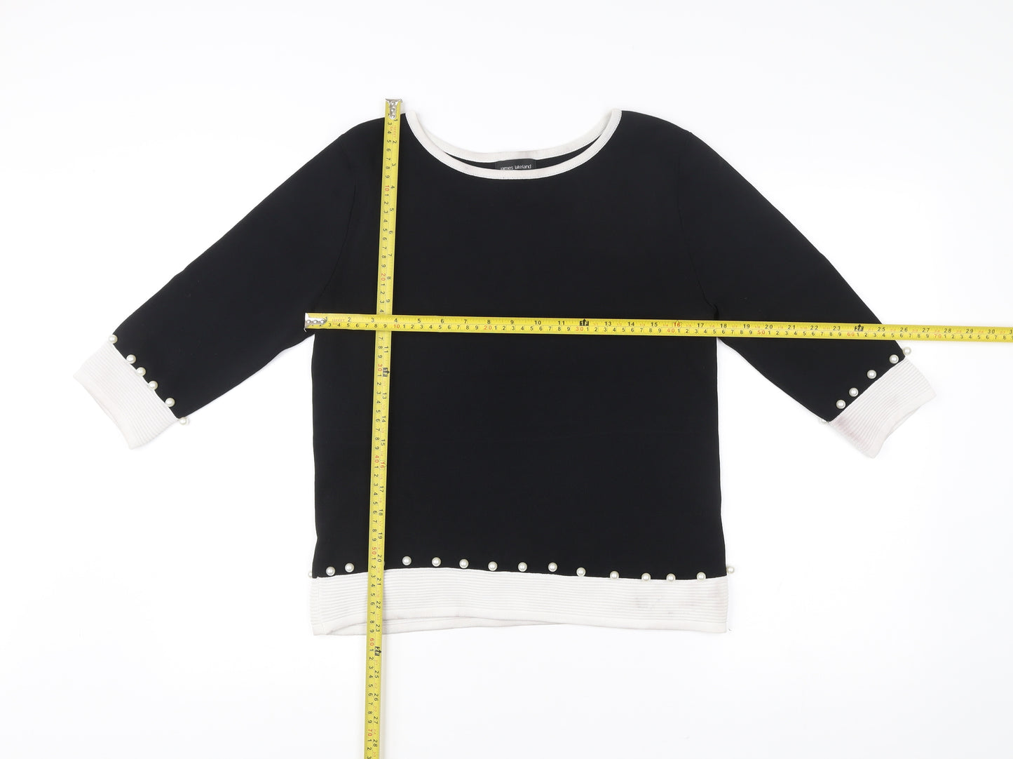 James Lakeland Womens Black Boat Neck Pullover Jumper S Beaded Trim