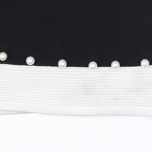 James Lakeland Womens Black Boat Neck Pullover Jumper S Beaded Trim
