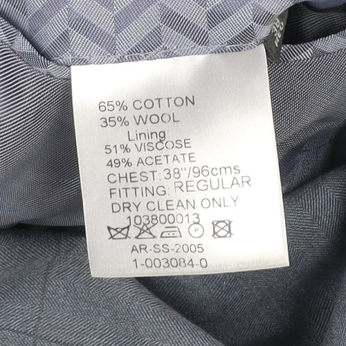 Austin Reed Men Blue 38 Jacket Blazer Check Wool Cotton