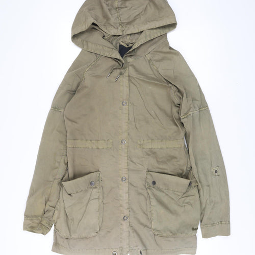 Bench Womens Green Cotton Parka Jacket Size S Hooded Outdoor