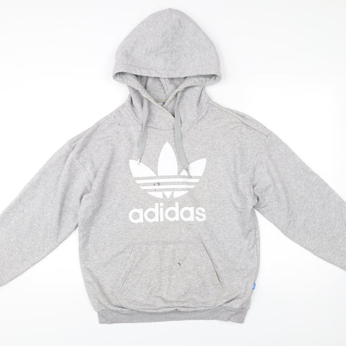 Adidas Womens Grey XS Pullover Hoodie Sweatshirt Logo Raglan