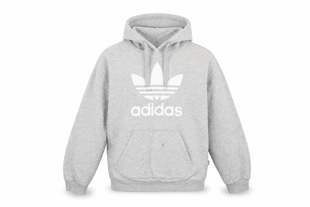 Front view of Adidas women’s grey xs pullover hoodie sweatshirt logo raglan