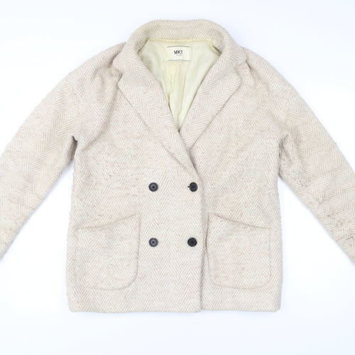 MKT Studio Unisex Beige Herringbone Blazer Jacket Wool Blend Size 36