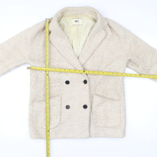 MKT Studio Unisex Beige Herringbone Blazer Jacket Wool Blend Size 36