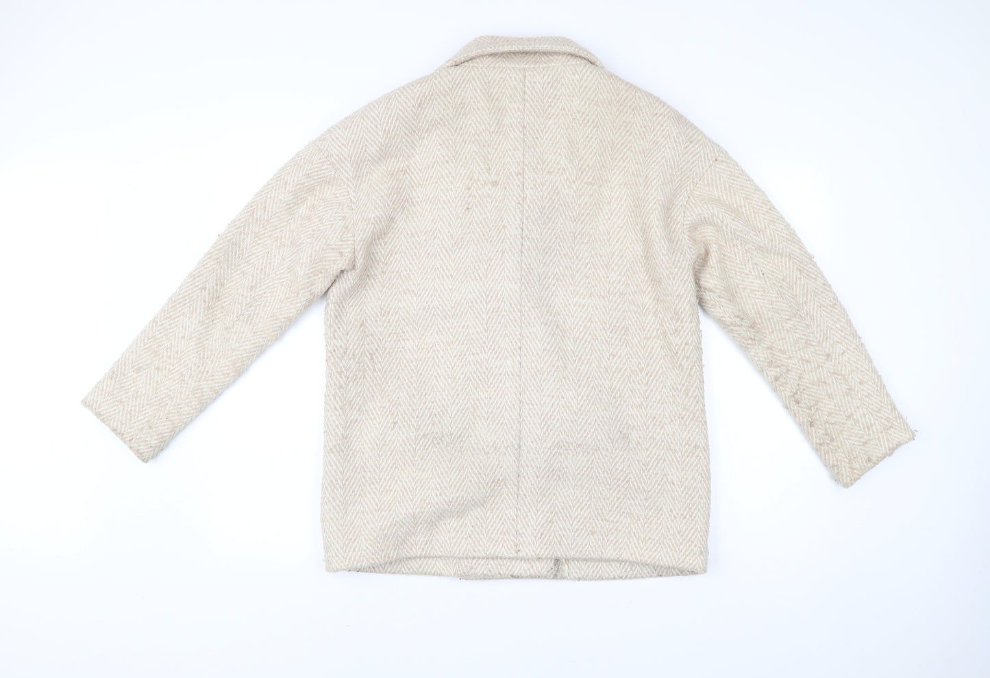MKT Studio Unisex Beige Herringbone Blazer Jacket Wool Blend Size 36