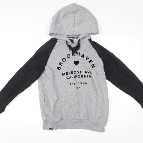 Brookhaven Womens Grey Black Hoodie Size 10 Pullover Logo Print