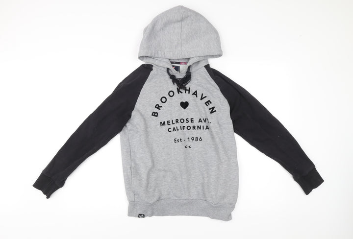 Brookhaven Womens Grey Black Hoodie Size 10 Pullover Logo Print