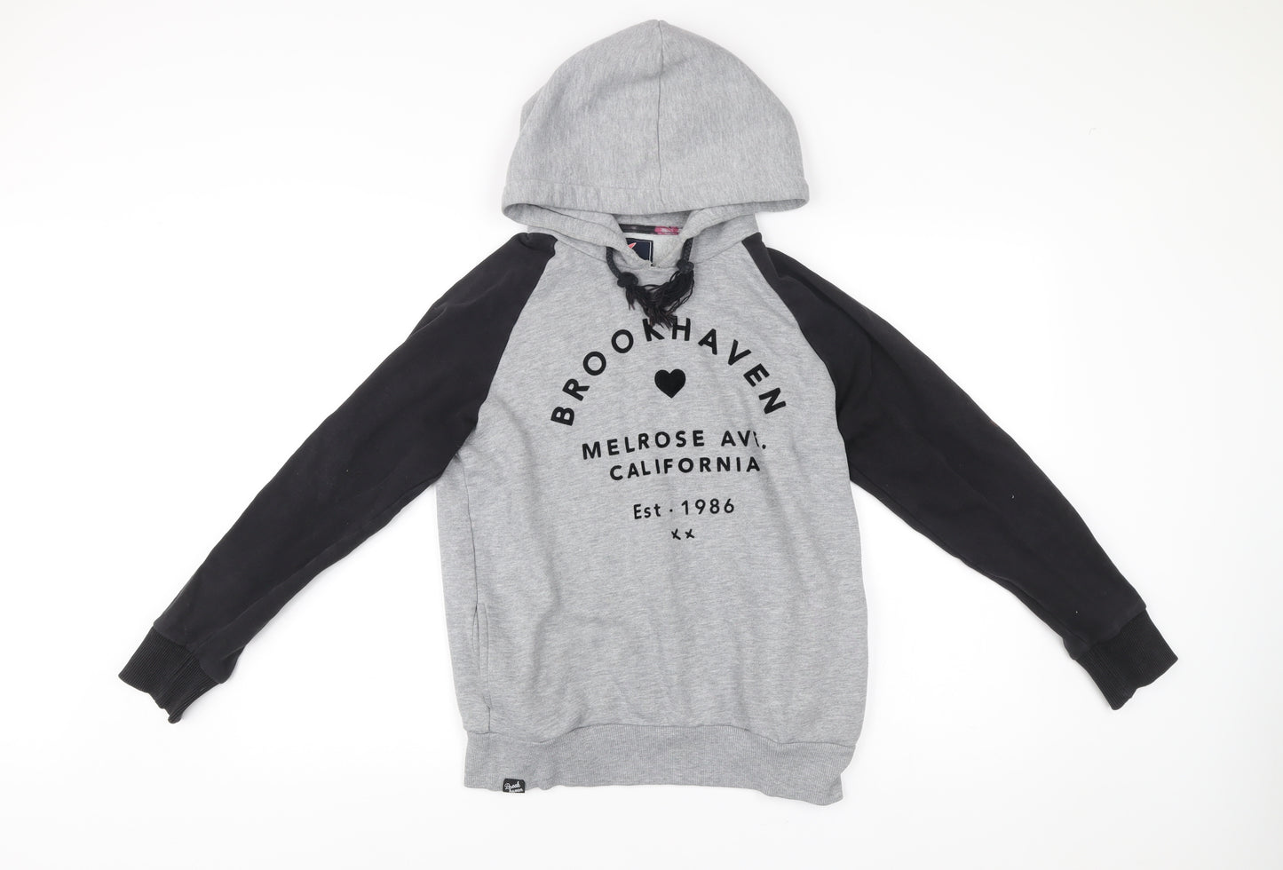 Brookhaven Womens Grey Black Hoodie Size 10 Pullover Logo Print