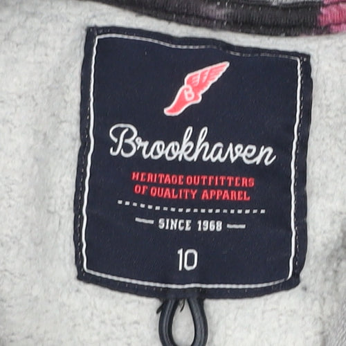 Brookhaven Womens Grey Black Hoodie Size 10 Pullover Logo Print