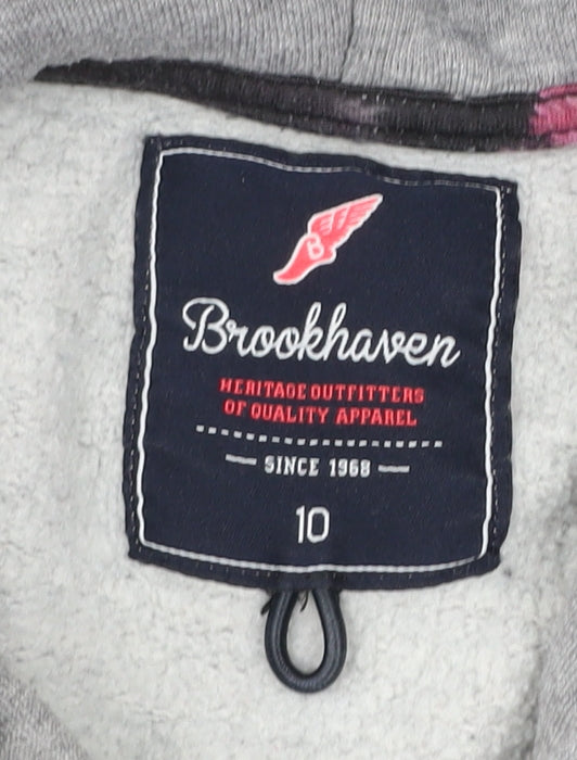 Brookhaven Womens Grey Black Hoodie Size 10 Pullover Logo Print