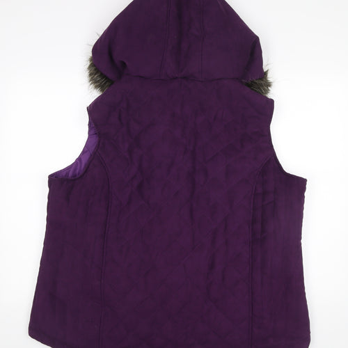 EWM Women’s Purple Quilted Waistcoat XL Hooded Fur Trim Sleeveless