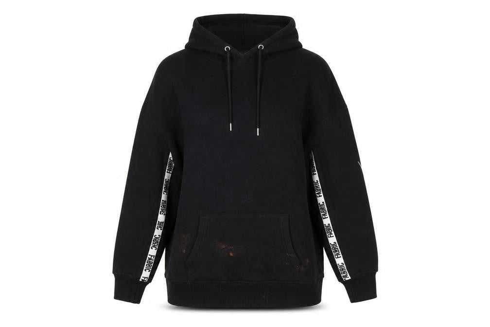 Front view of Fabric women’s black hoodie, size UK 14, cotton blend pullover