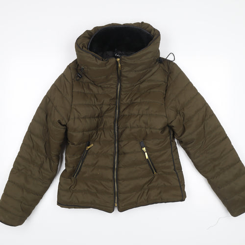 Lasula Women’s Green Puffer Jacket M Hooded Quilted Coat