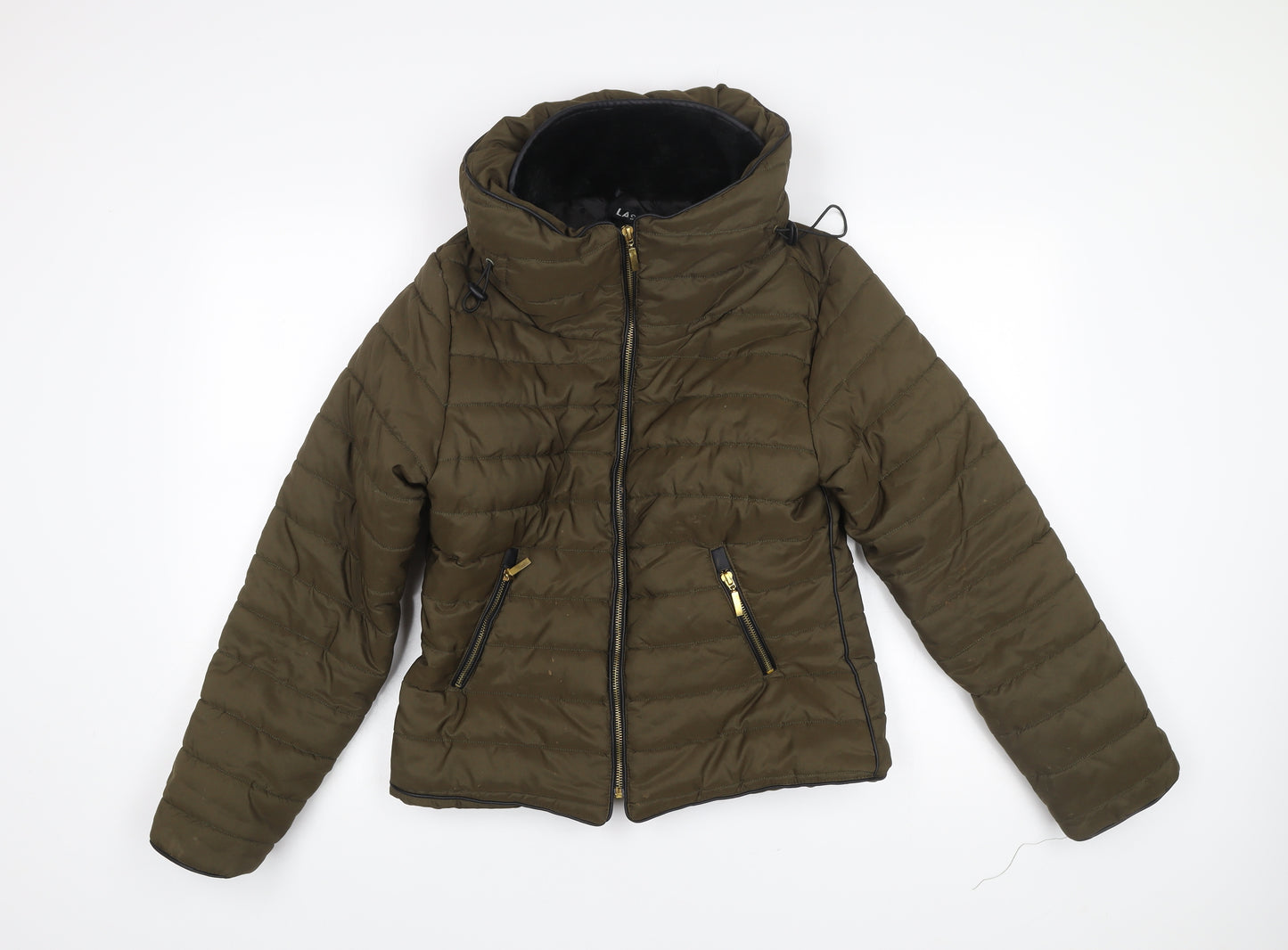 Lasula Women’s Green Puffer Jacket M Hooded Quilted Coat