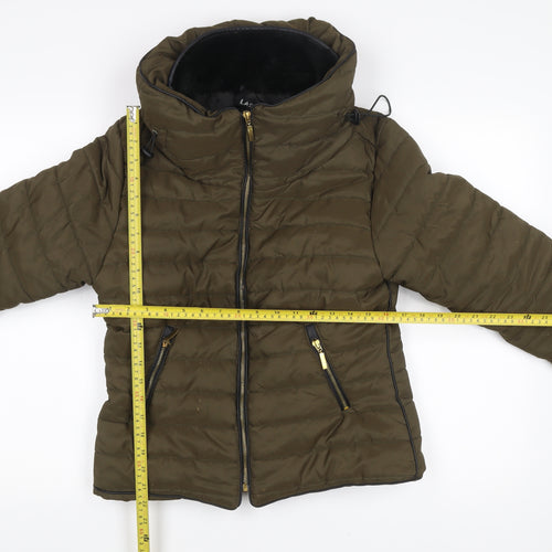 Lasula Women’s Green Puffer Jacket M Hooded Quilted Coat