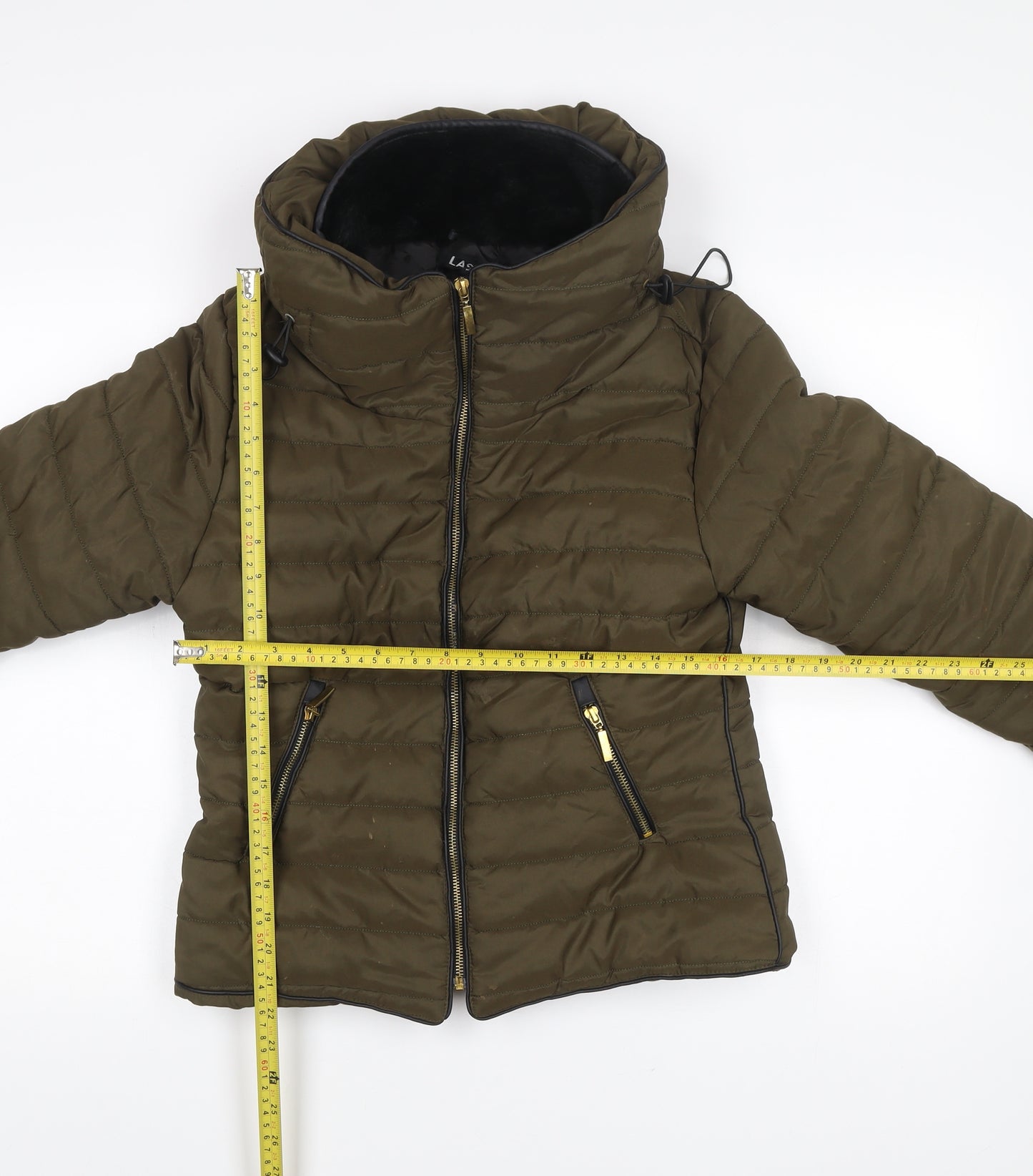 Lasula Women’s Green Puffer Jacket M Hooded Quilted Coat