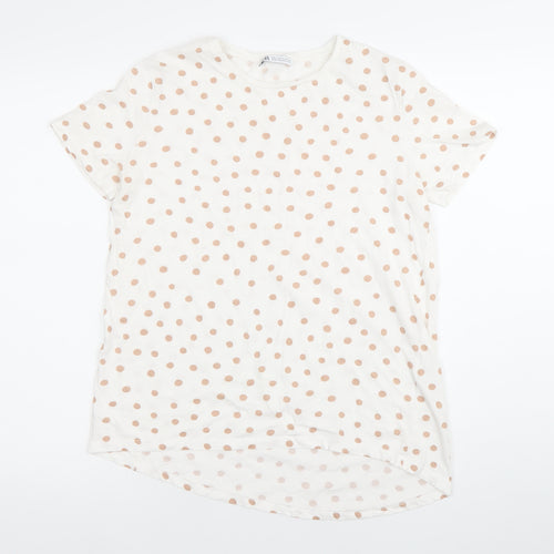 Zara Women White Polka Dot T-Shirt Size S Cotton Casual