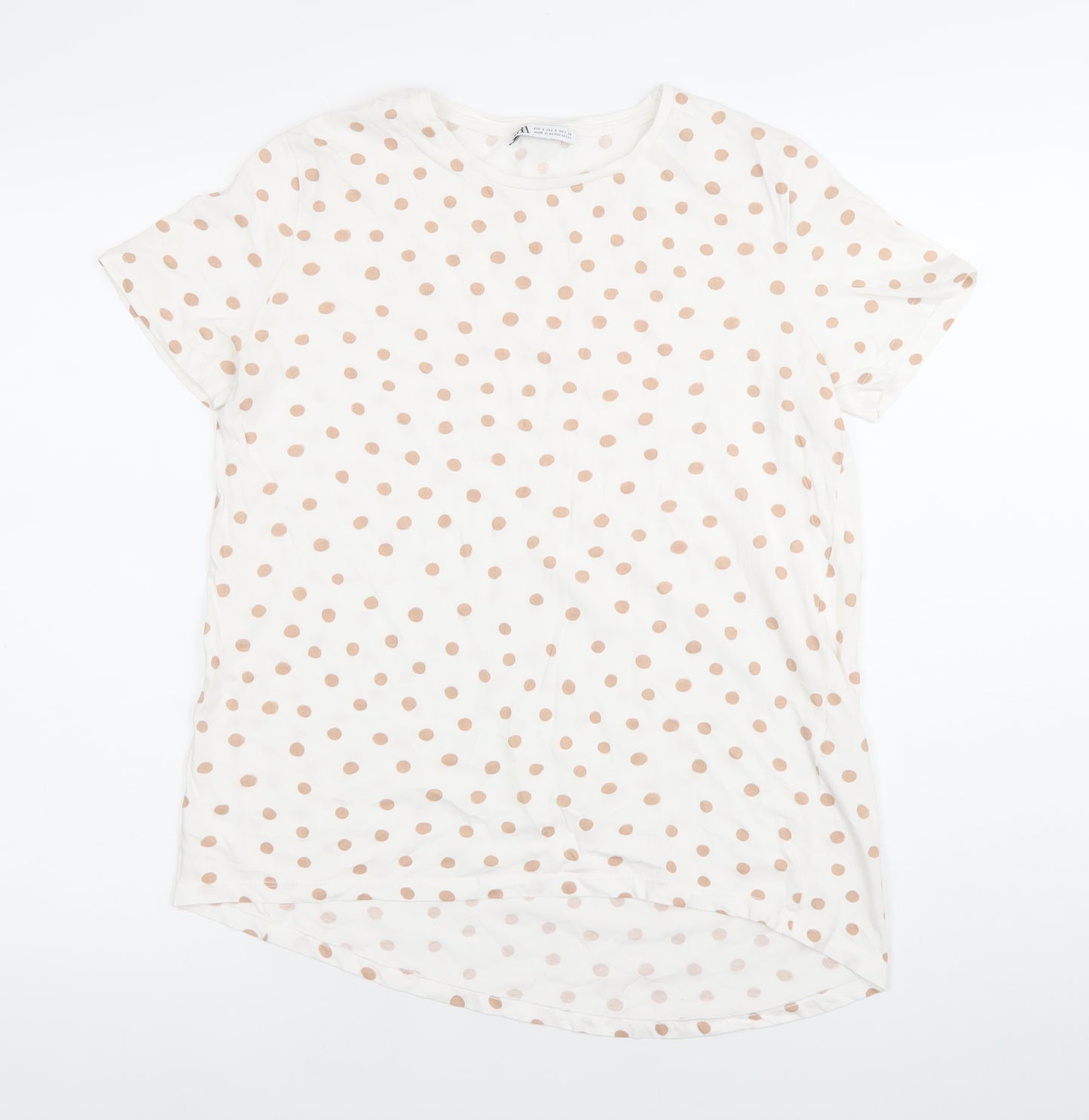 Zara Women White Polka Dot T-Shirt Size S Cotton Casual