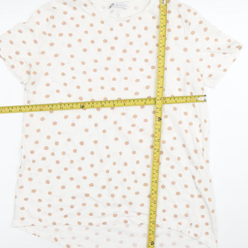 Zara Women White Polka Dot T-Shirt Size S Cotton Casual