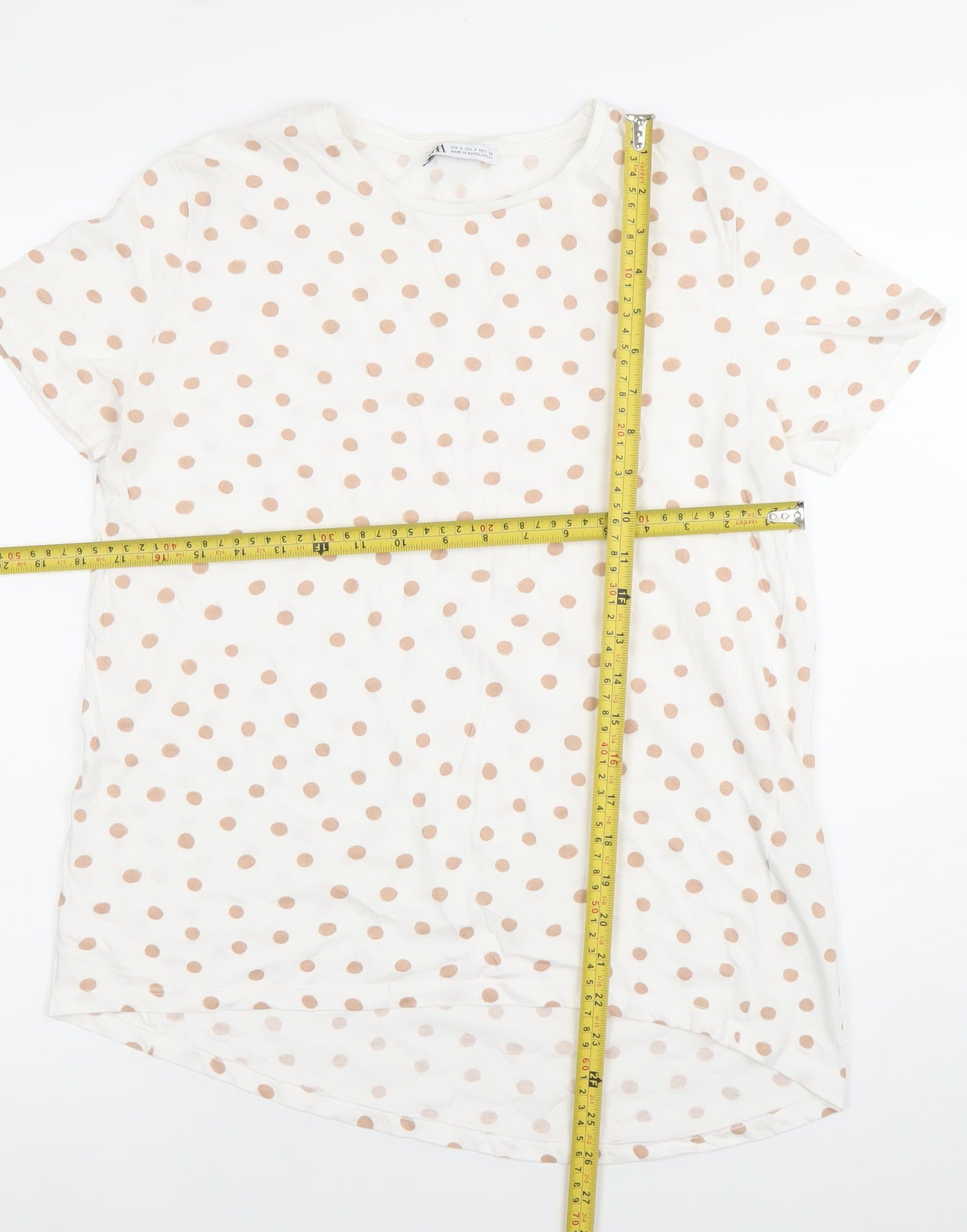 Zara Women White Polka Dot T-Shirt Size S Cotton Casual