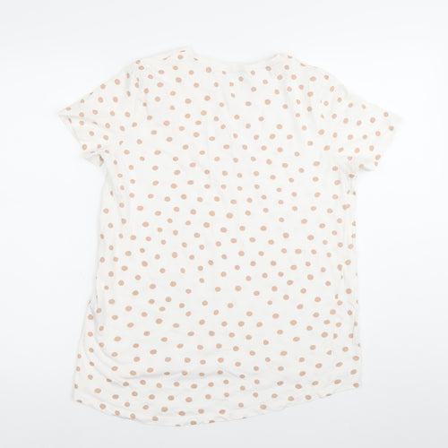 Zara Women White Polka Dot T-Shirt Size S Cotton Casual