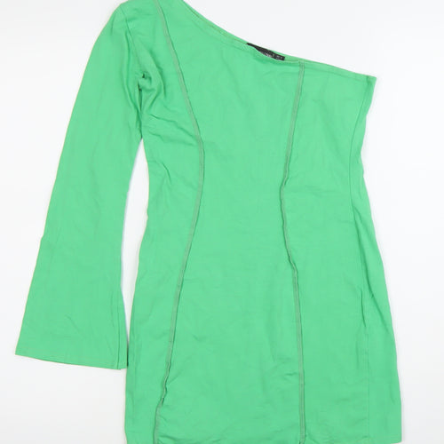 PrettyLittleThing Women’s Green Bodycon Party Dress Size 8 One Shoulder