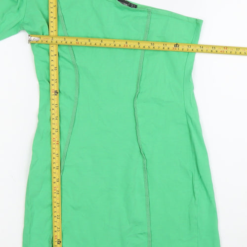 PrettyLittleThing Women’s Green Bodycon Party Dress Size 8 One Shoulder