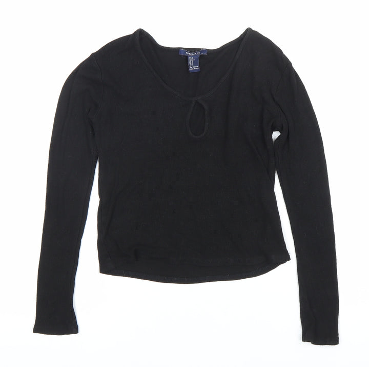 Forever 21 Women’s Black Slim Fit Long Sleeve Scoop Neck Top S