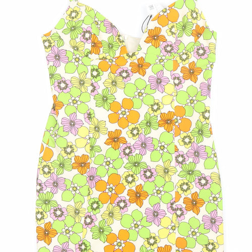 Zara Women’s Multicoloured Floral Bodycon Dress Size 12 V-Neck