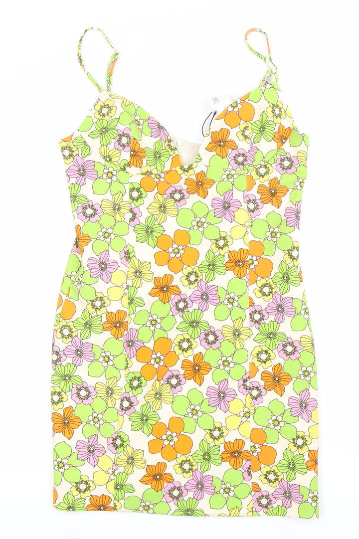 Zara Women’s Multicoloured Floral Bodycon Dress Size 12 V-Neck