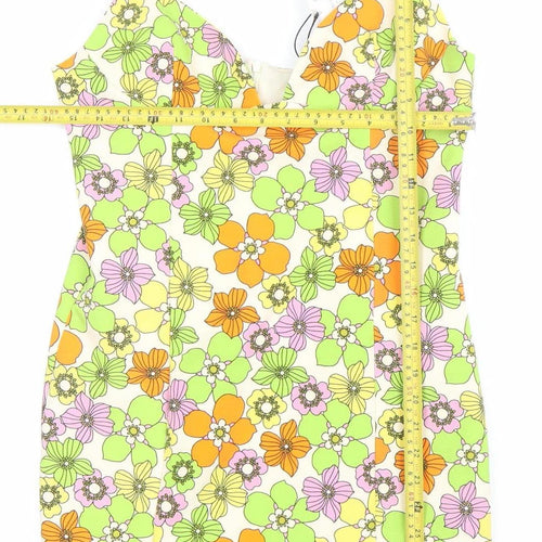 Zara Women’s Multicoloured Floral Bodycon Dress Size 12 V-Neck