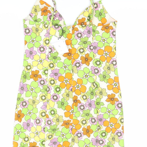 Zara Women’s Multicoloured Floral Bodycon Dress Size 12 V-Neck
