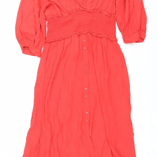 Zara Women Red XS Shirt Dress Knee Length 3/4 Sleeve Viscose