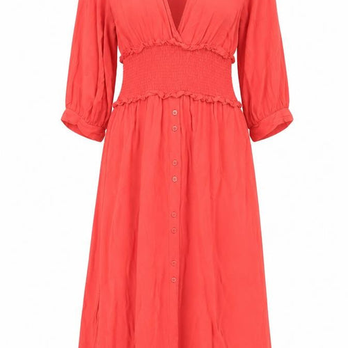 Zara Women Red XS Shirt Dress Knee Length 3/4 Sleeve Viscose