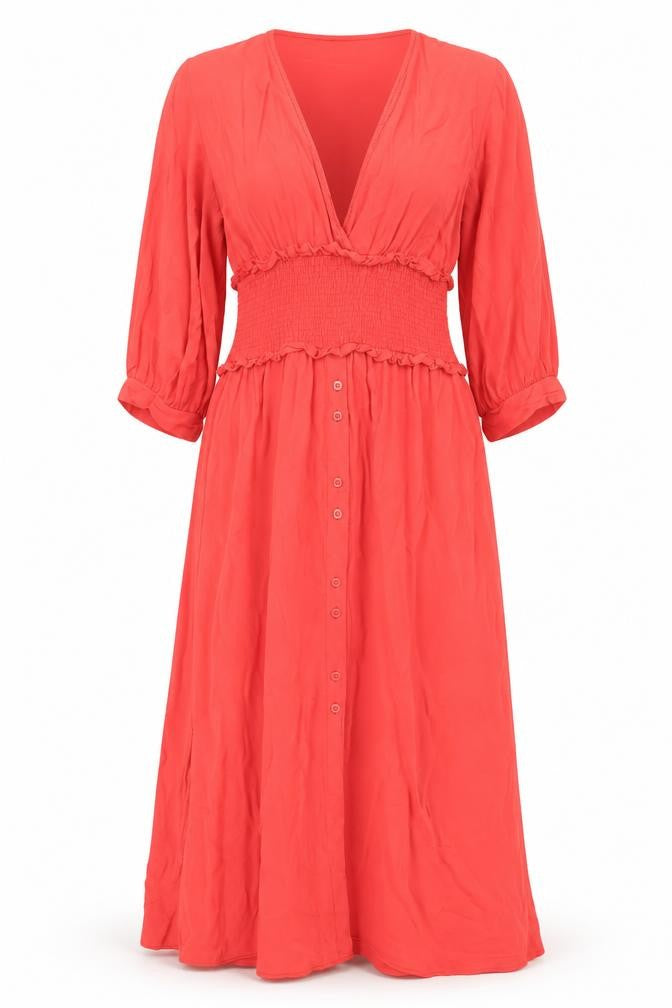 Zara Women Red XS Shirt Dress Knee Length 3/4 Sleeve Viscose