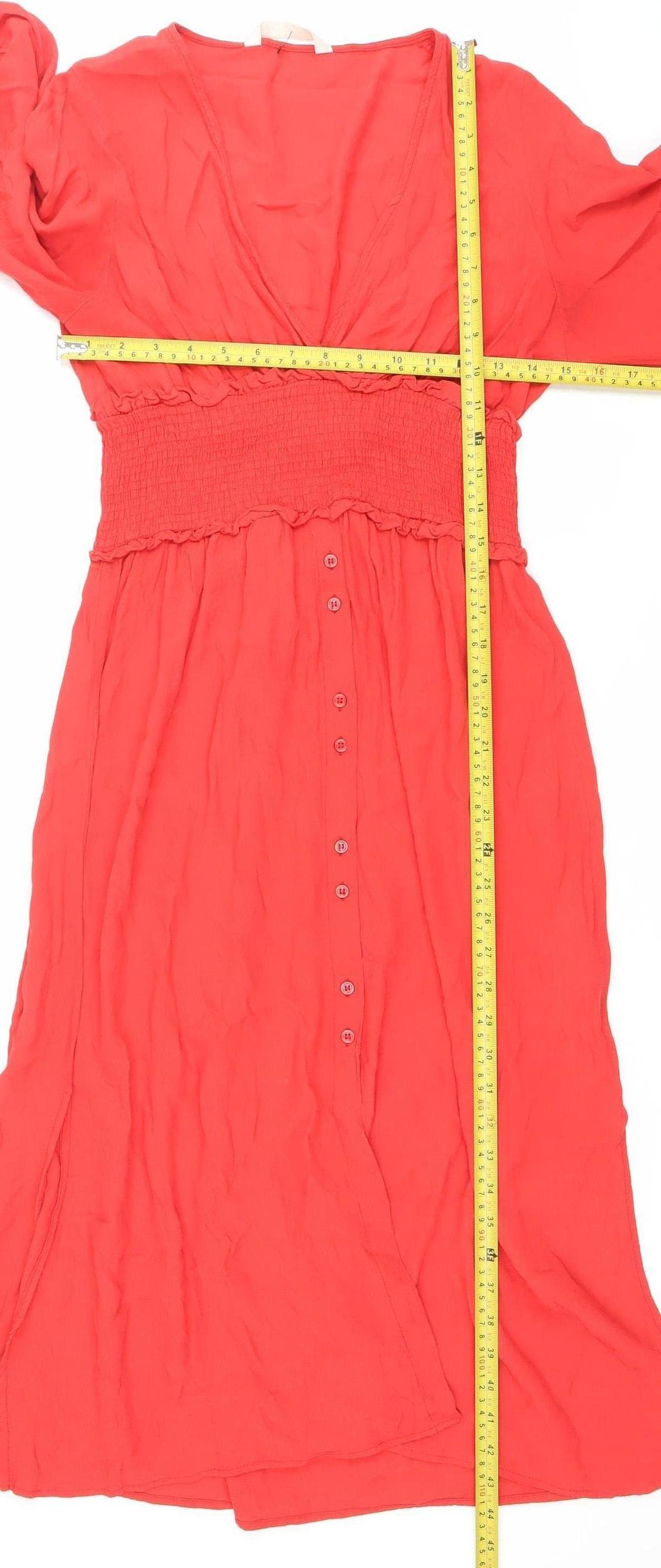 Zara Women Red XS Shirt Dress Knee Length 3/4 Sleeve Viscose