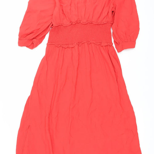 Zara Women Red XS Shirt Dress Knee Length 3/4 Sleeve Viscose