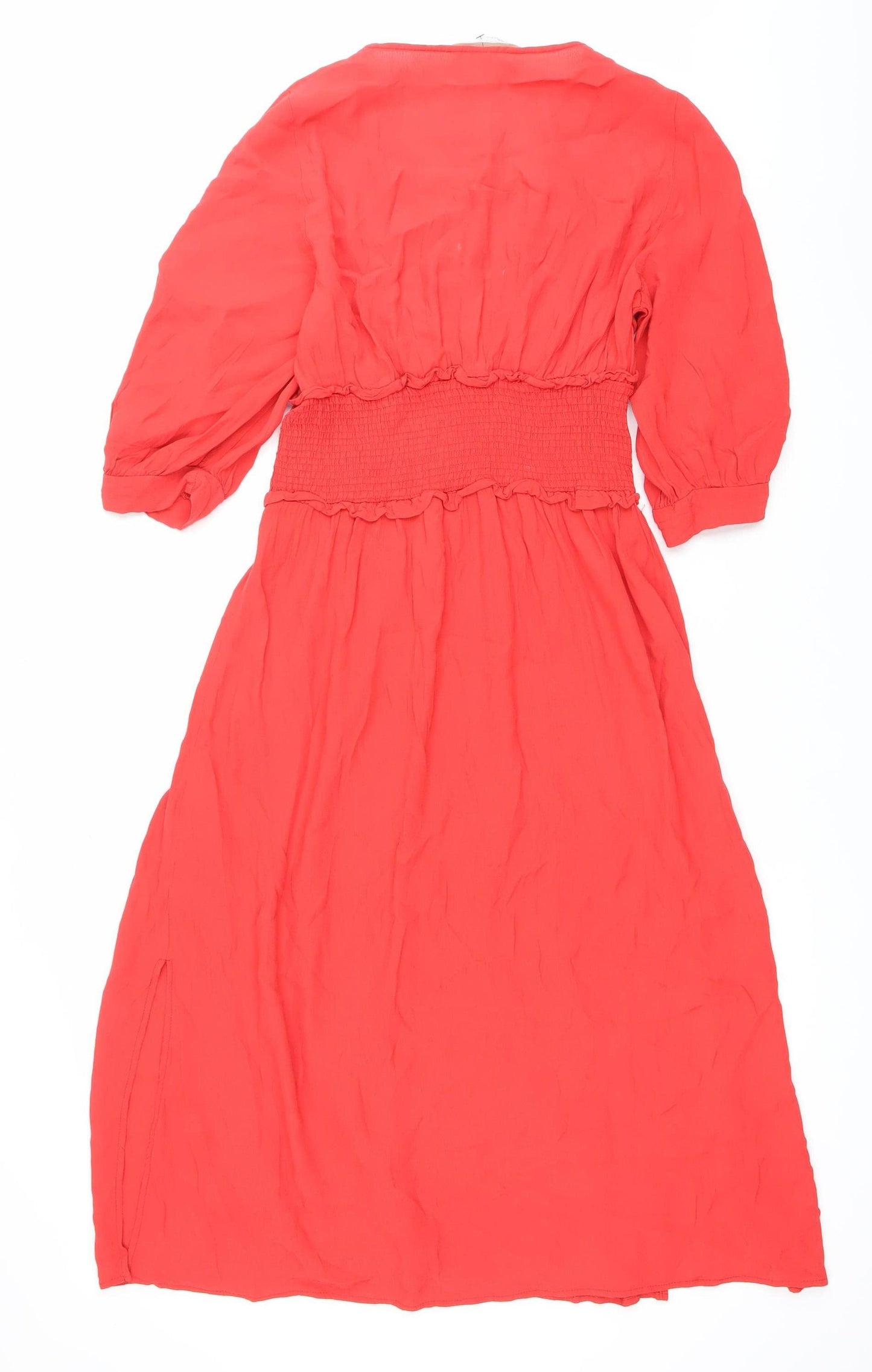 Zara Women Red XS Shirt Dress Knee Length 3/4 Sleeve Viscose