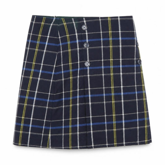 Front view of Marks & Spencer Women’s Blue Plaid Pleated Skirt UK12 Knee Length