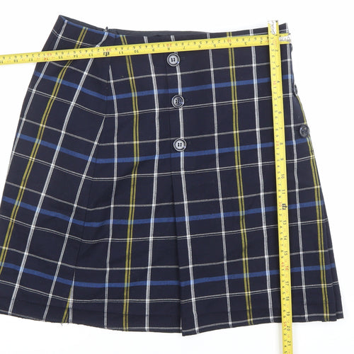 Marks and Spencer Women’s Blue Plaid Pleated Skirt UK12 Knee Length