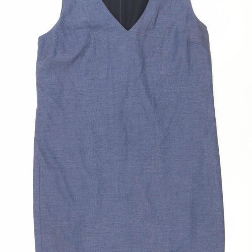 Next Women’s Blue Shift Dress UK 8 Knee Length Sleeveless V-Neck Workwear