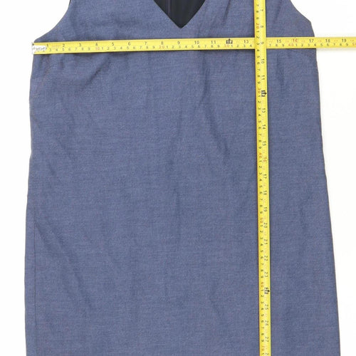Next Women’s Blue Shift Dress UK 8 Knee Length Sleeveless V-Neck Workwear