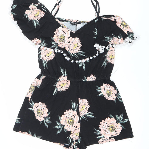 Elect Women Black Floral Off Shoulder Playsuit UK 14 Summer Ruffle