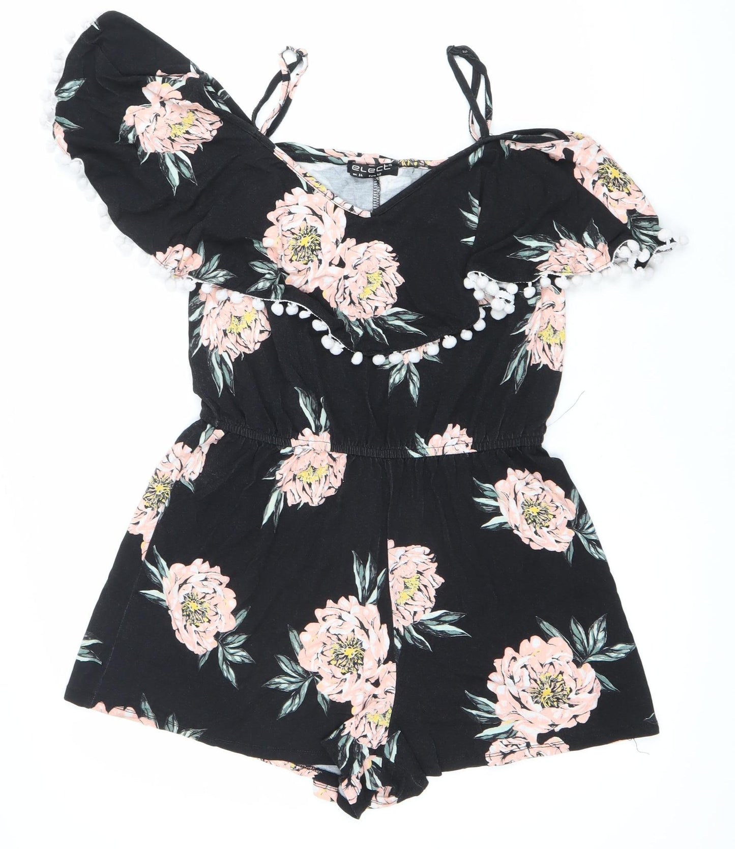 Elect Women Black Floral Off Shoulder Playsuit UK 14 Summer Ruffle