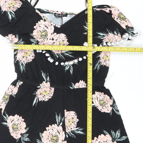 Elect Women Black Floral Off Shoulder Playsuit UK 14 Summer Ruffle