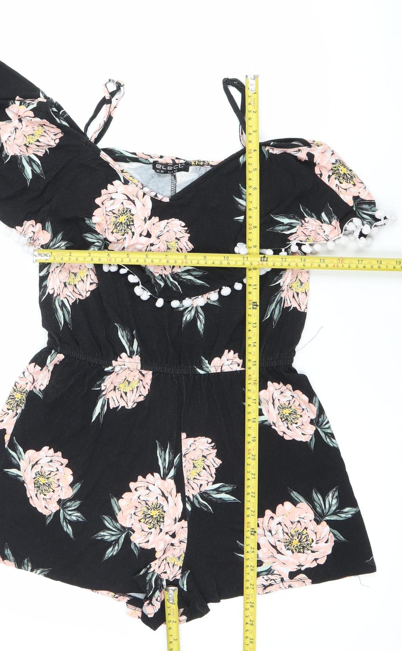 Elect Women Black Floral Off Shoulder Playsuit UK 14 Summer Ruffle